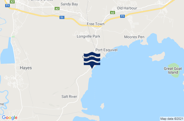 Mapa da tábua de marés em May Pen, Jamaica