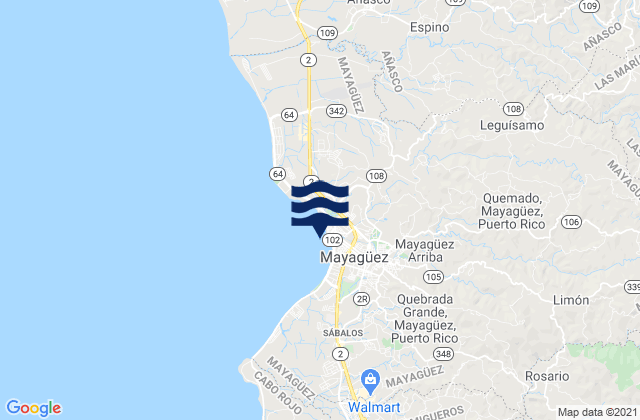 Mapa da tábua de marés em Mayaguez (sub), Puerto Rico