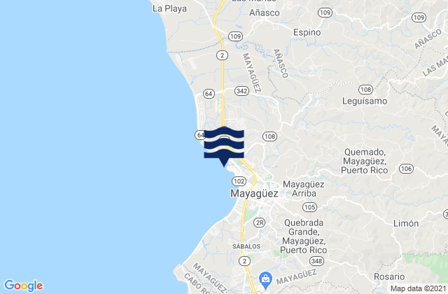 Mapa da tábua de marés em Mayaguez, Puerto Rico