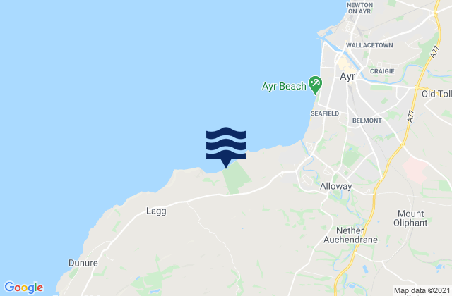 Mapa da tábua de marés em Maybole, United Kingdom