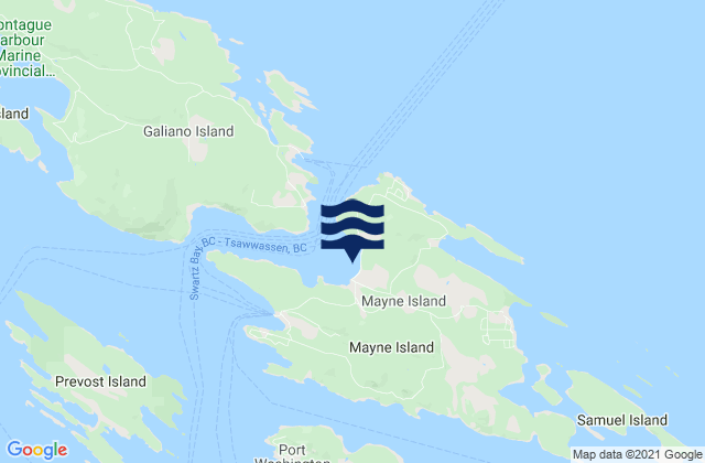 Mapa da tábua de marés em Mayne Island, Canada