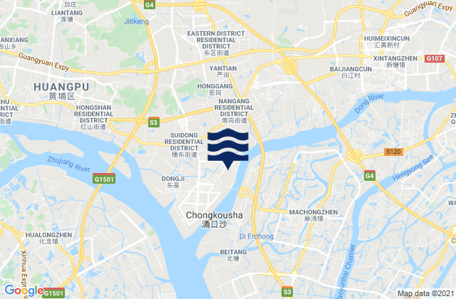 Mapa da tábua de marés em Mayong, China