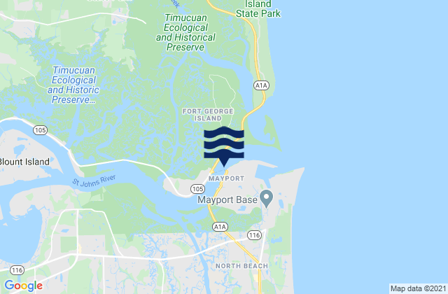 Mapa da tábua de marés em Mayport (ferry dock), United States