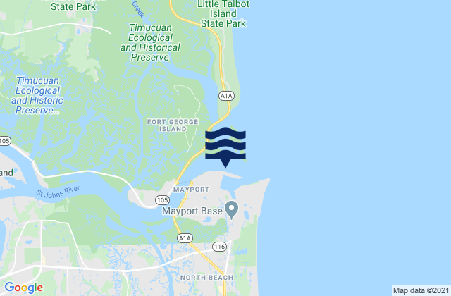 Mapa da tábua de marés em Mayport Naval Sta. (St Johns River), United States