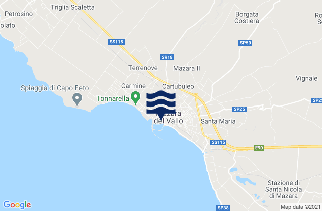 Mapa da tábua de marés em Mazara II, Italy