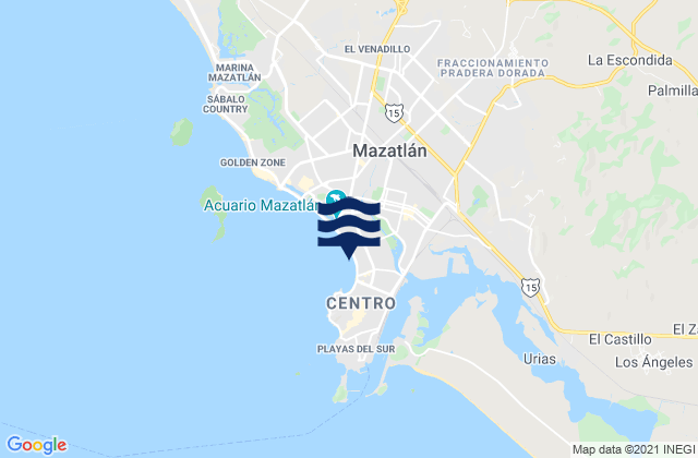 Mapa da tábua de marés em Mazatlán, Mexico