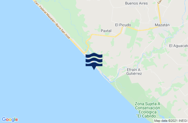 Mapa da tábua de marés em Mazatán, Mexico