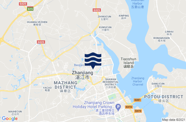 Mapa da tábua de marés em Mazhang, China