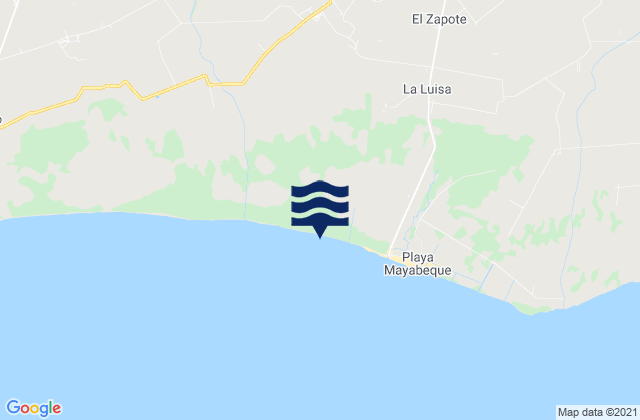 Mapa da tábua de marés em Mañalich, Cuba