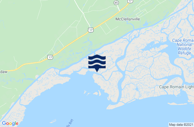 Mapa da tábua de marés em McClellanville Jeremy Creek, United States