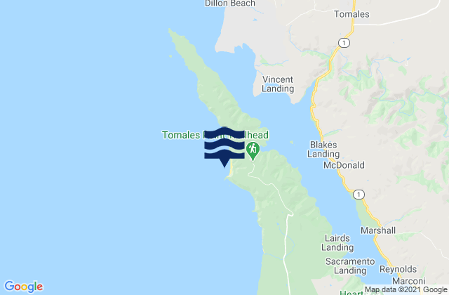 Mapa da tábua de marés em McClures Beach, United States