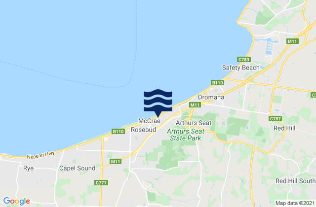 Mapa da tábua de marés em McCrae, Australia