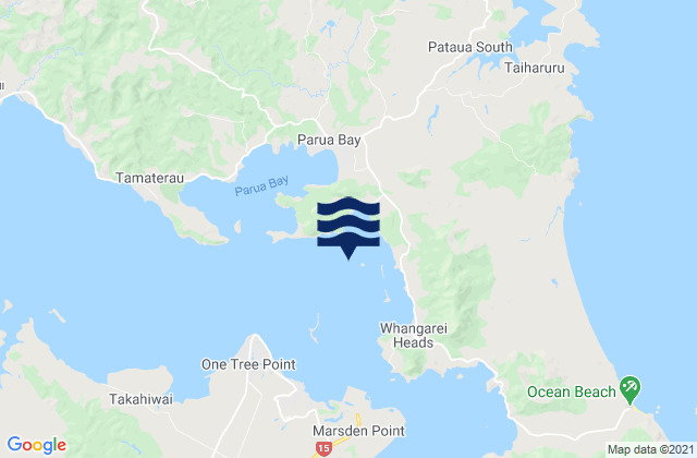 Mapa da tábua de marés em McLeod Bay, New Zealand