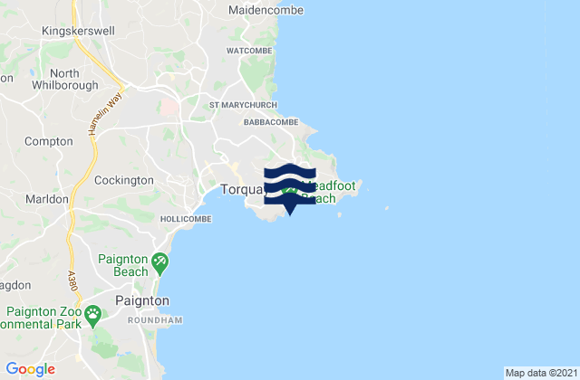 Mapa da tábua de marés em Meadfoot Beach, United Kingdom