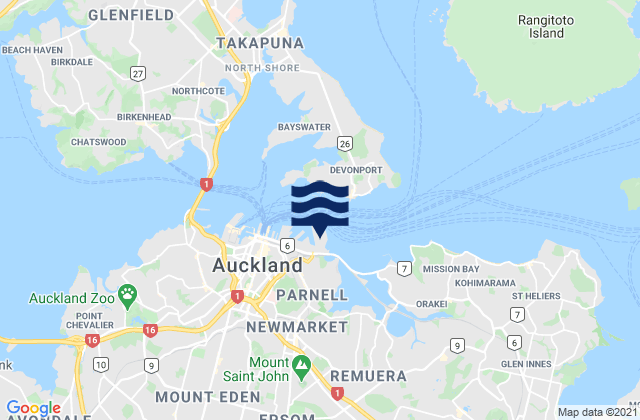 Mapa da tábua de marés em Mechanics Bay, New Zealand