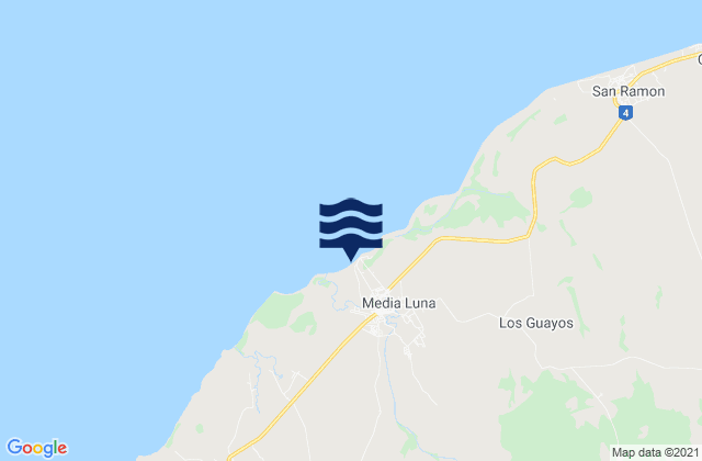 Mapa da tábua de marés em Media Luna, Cuba
