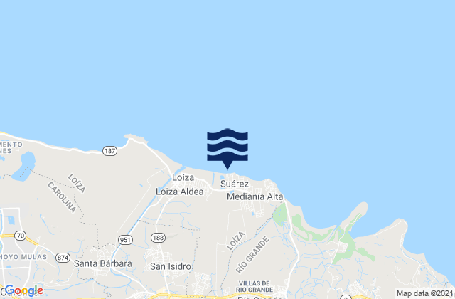 Mapa da tábua de marés em Medianía Baja Barrio, Puerto Rico
