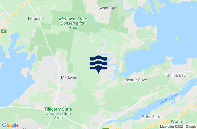 Mapa da tábua de marés em Medowie, Australia
