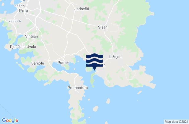 Mapa da tábua de marés em Medulin, Croatia