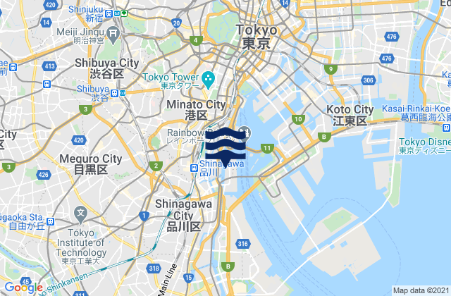 Mapa da tábua de marés em Meguro-ku, Japan