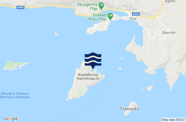 Mapa da tábua de marés em Megísti, Greece