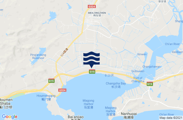 Mapa da tábua de marés em Meilong, China