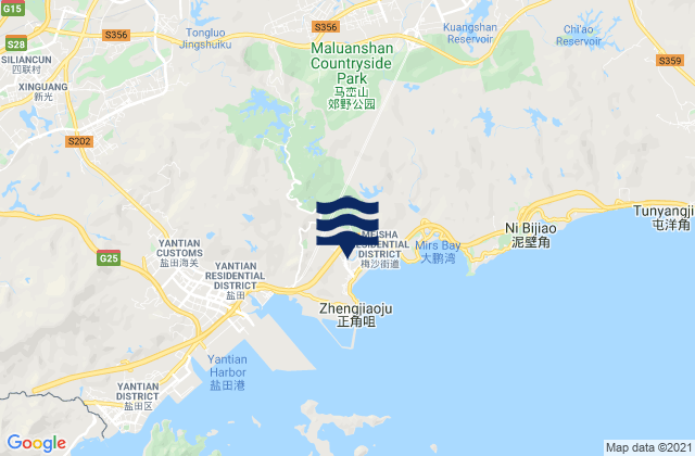 Mapa da tábua de marés em Meisha, China