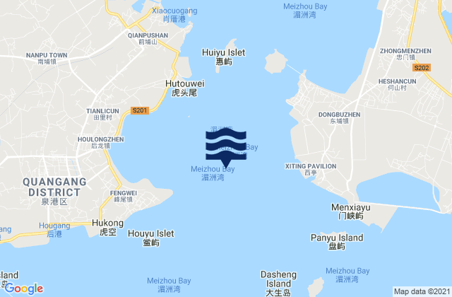 Mapa da tábua de marés em Meizhou Wan, China