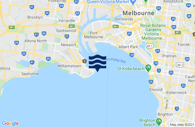 Mapa da tábua de marés em Melbourne (Williamstown), Australia