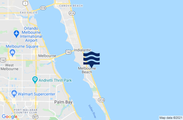 Mapa da tábua de marés em Melbourne Beach, United States