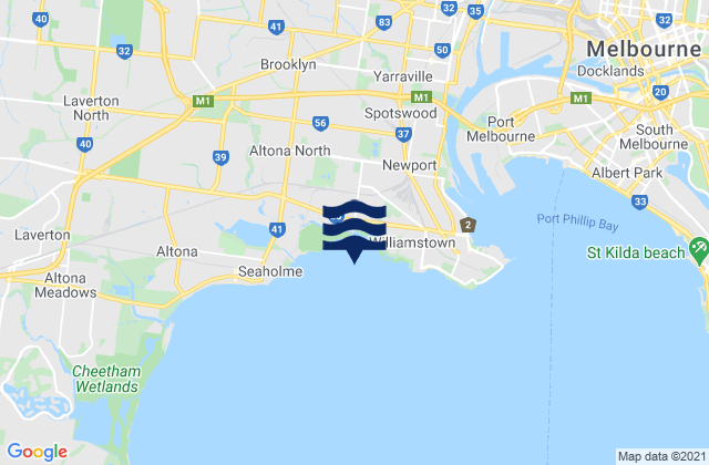 Mapa da tábua de marés em Melbourne, Australia
