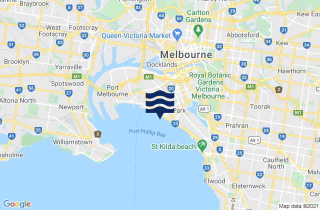 Mapa da tábua de marés em Melbourne, Australia
