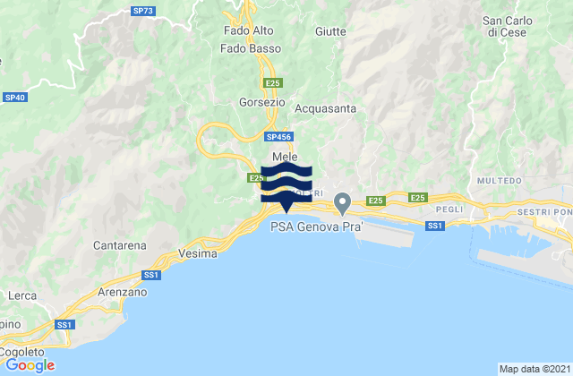 Mapa da tábua de marés em Mele, Italy