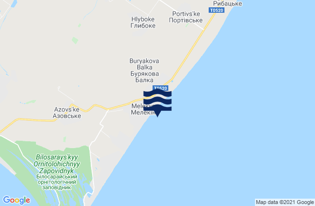 Mapa da tábua de marés em Melekyne, Ukraine