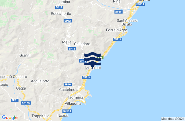 Mapa da tábua de marés em Melia, Italy