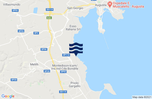 Mapa da tábua de marés em Melilli, Italy