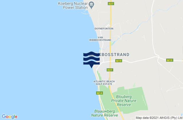 Mapa da tábua de marés em Melkbosstrand, South Africa