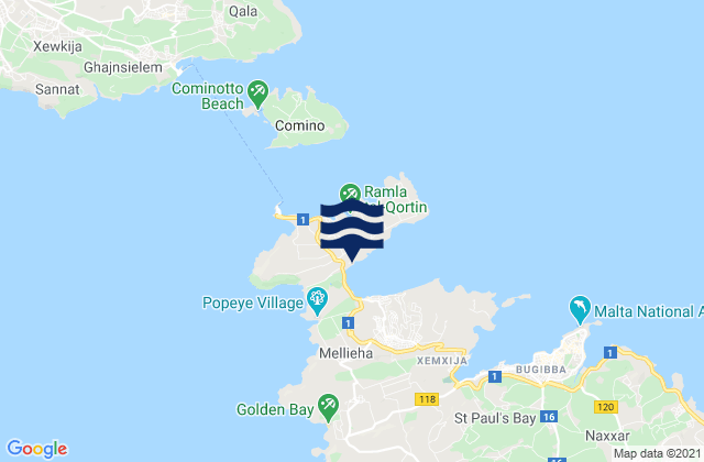 Mapa da tábua de marés em Mellieha-Bay, Italy