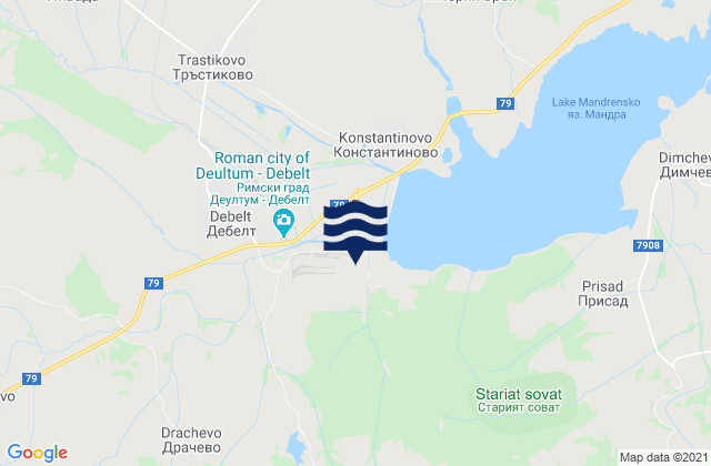 Mapa da tábua de marés em Melnitza, Bulgaria