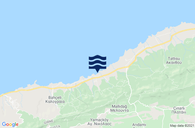 Mapa da tábua de marés em Meloúnta, Cyprus