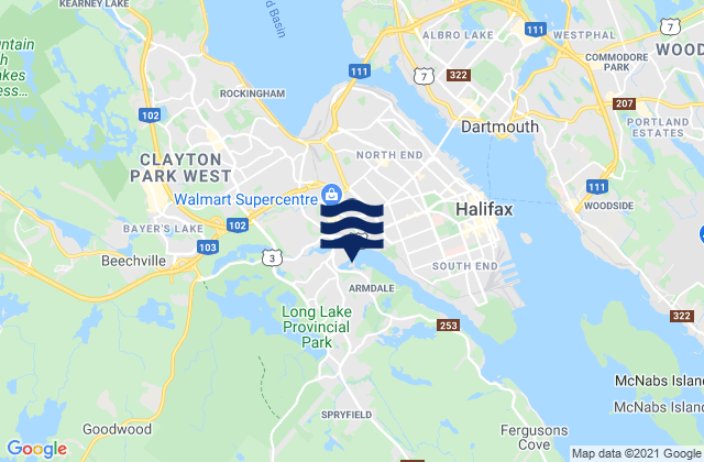 Mapa da tábua de marés em Melville Island, Canada