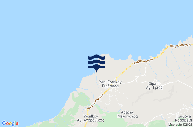 Mapa da tábua de marés em Melánarga, Cyprus