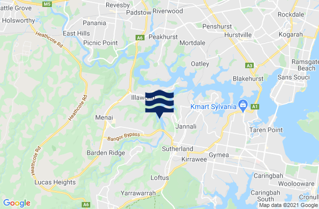Mapa da tábua de marés em Menai, Australia