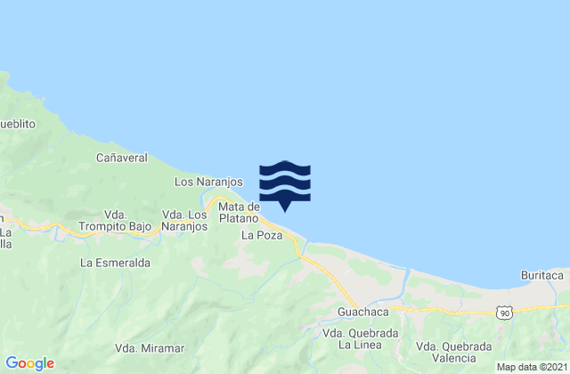 Mapa da tábua de marés em Mendihuaca, Colombia