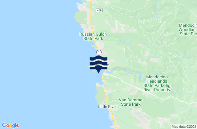 Mapa da tábua de marés em Mendocino (Mendocino Bay), United States