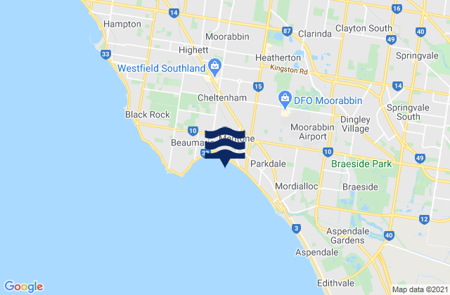 Mapa da tábua de marés em Mentone, Australia