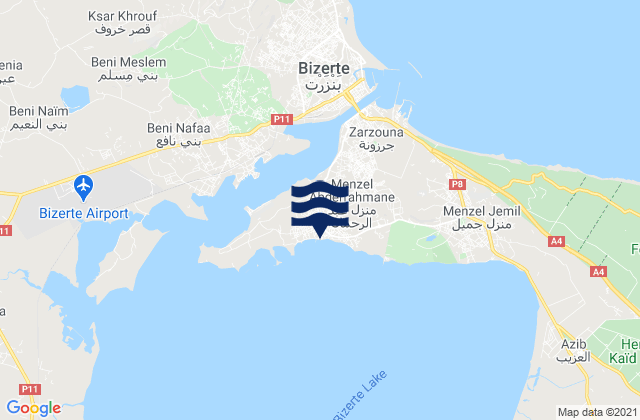 Mapa da tábua de marés em Menzel Abderhaman, Tunisia