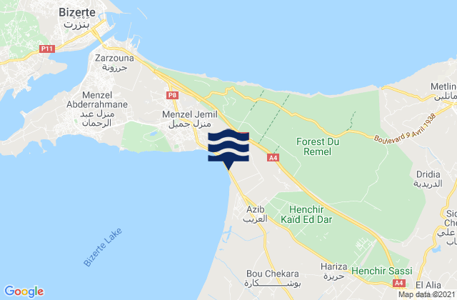 Mapa da tábua de marés em Menzel Jemil, Tunisia