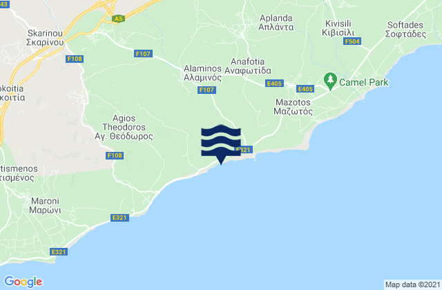 Mapa da tábua de marés em Menógeia, Cyprus