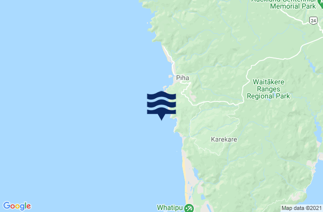 Mapa da tábua de marés em Mercer Bay, New Zealand
